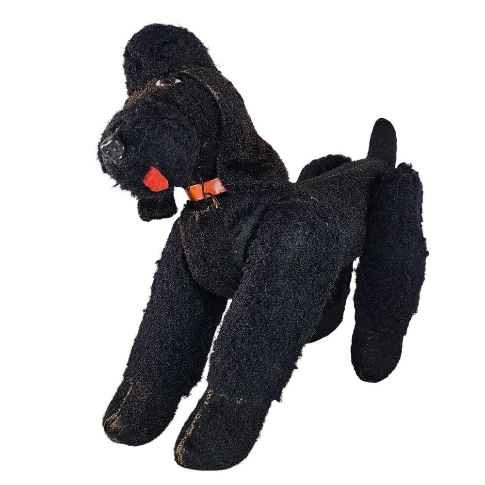 Vintage Steiff Snobby Black Poodle Red Collar Dog Plush AS IS READ